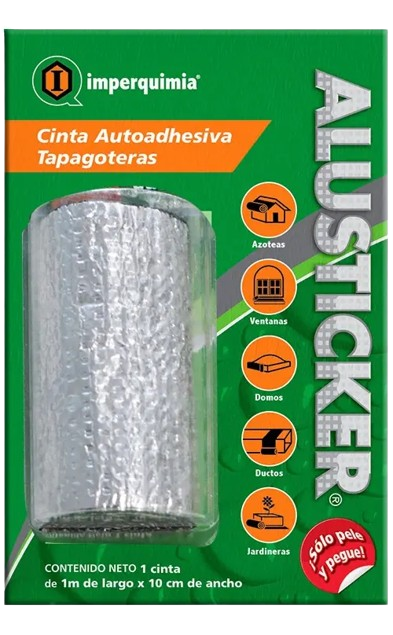 Cinta Tapagoteras Autoadherible blister ALUSTICKER PLUS 10 cm x 1 m Imperquimia para sellar goteras y filtraciones