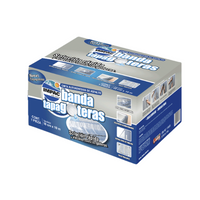 Caja y rollo de cinta autoadhesiva asfáltica IMPAC Banda Tapagoteras con acabado de aluminio