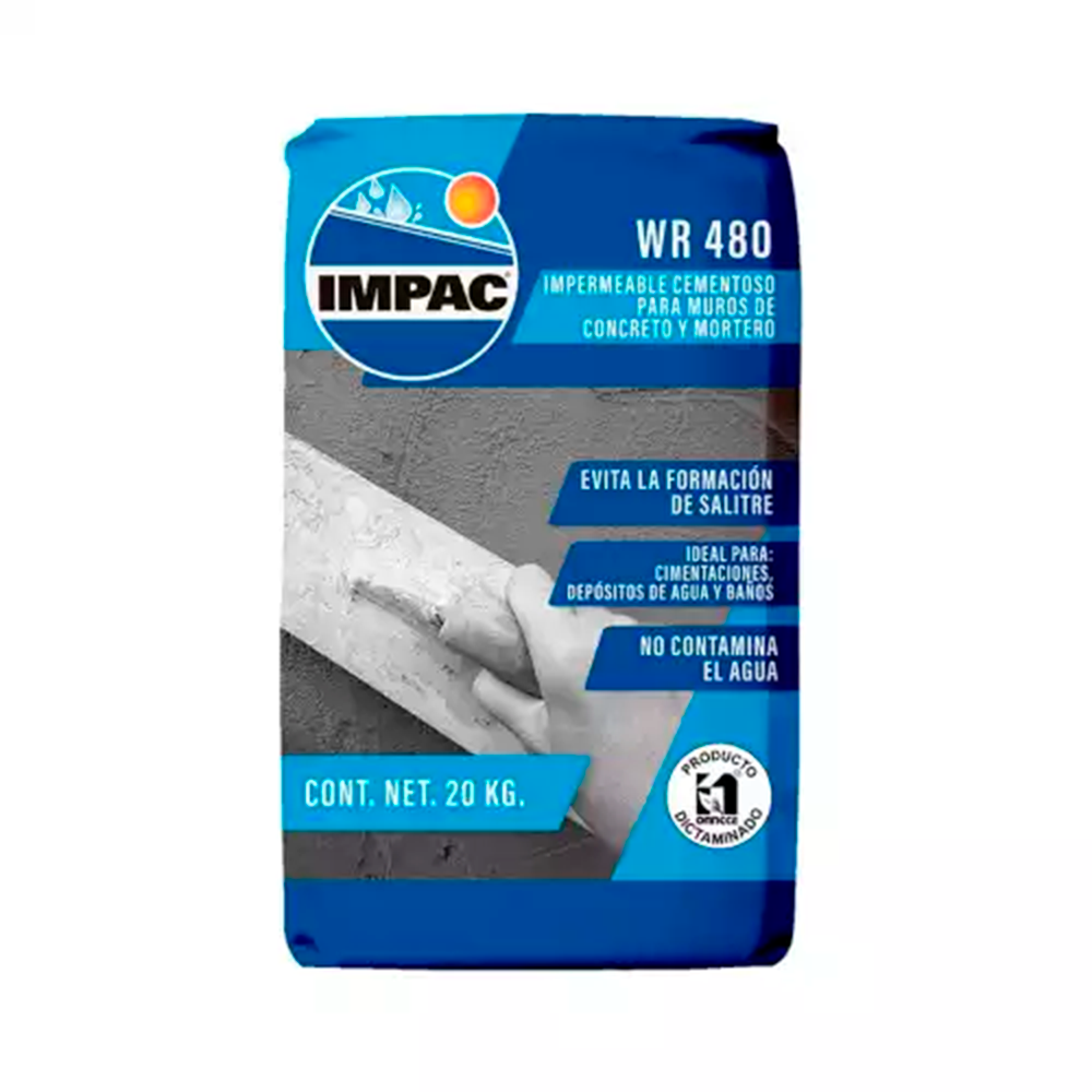 Saco de 20 kg de IMPAC WR 480 impermeabilizante cementoso de acabado fino